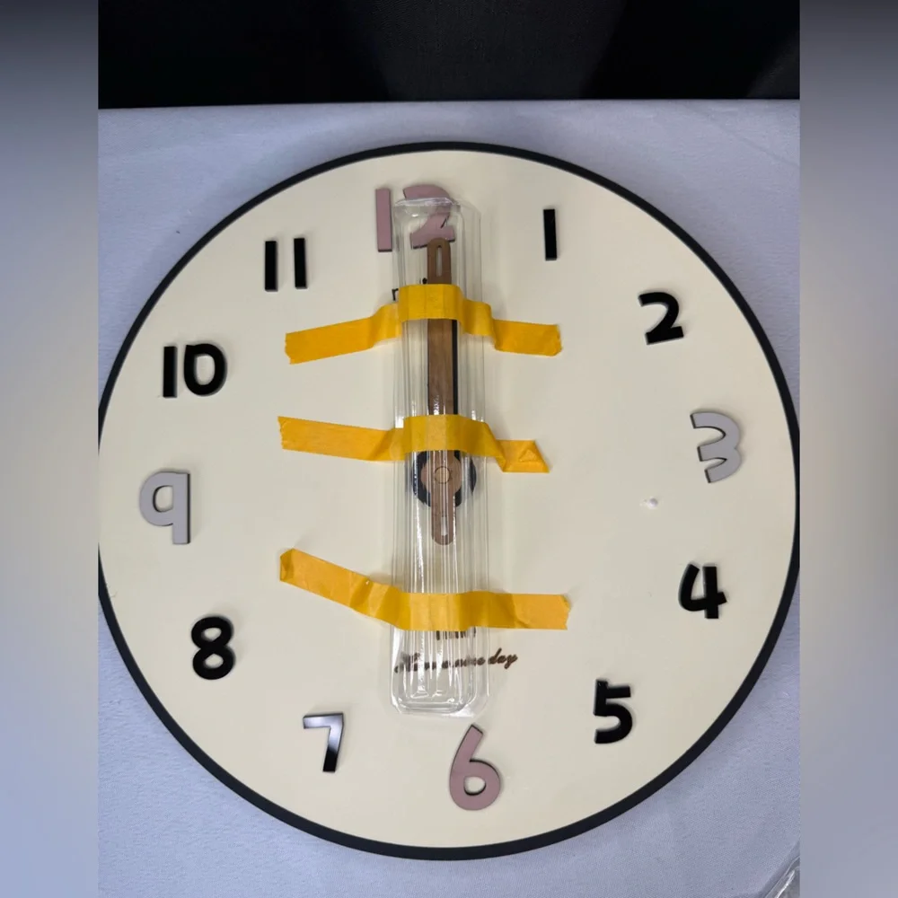 12in Cream & Black Modern Wall Clock (Have a nice day) - NIB